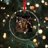 Funny Raccoon Skunk Possum Drinking Iced Coffee Crystal Glass Ornament Support Local Street Cats Retro Animal Meme