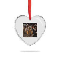 Funny Raccoon Skunk Possum Drinking Iced Coffee Heart Crystal Glass Ornament Support Local Street Cats Retro Animal Meme