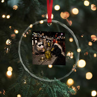 Funny Raccoon Skunk Possum Eating Pickles Crystal Glass Ornament Support Local Street Cats Retro Animal Meme