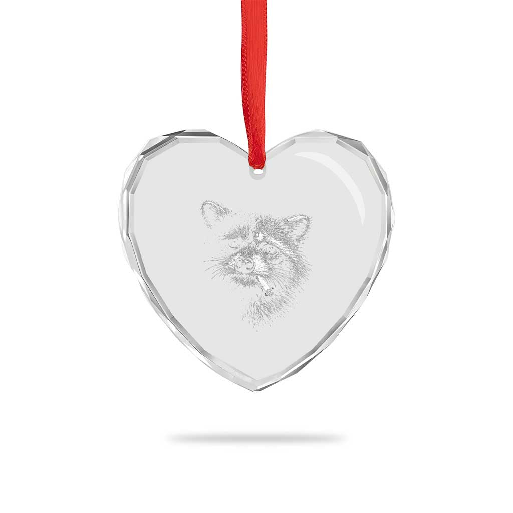 Funny Raccoon Smoking Cigarette Meme Heart Crystal Glass Ornament Trash Panda Face Y2K Graphic