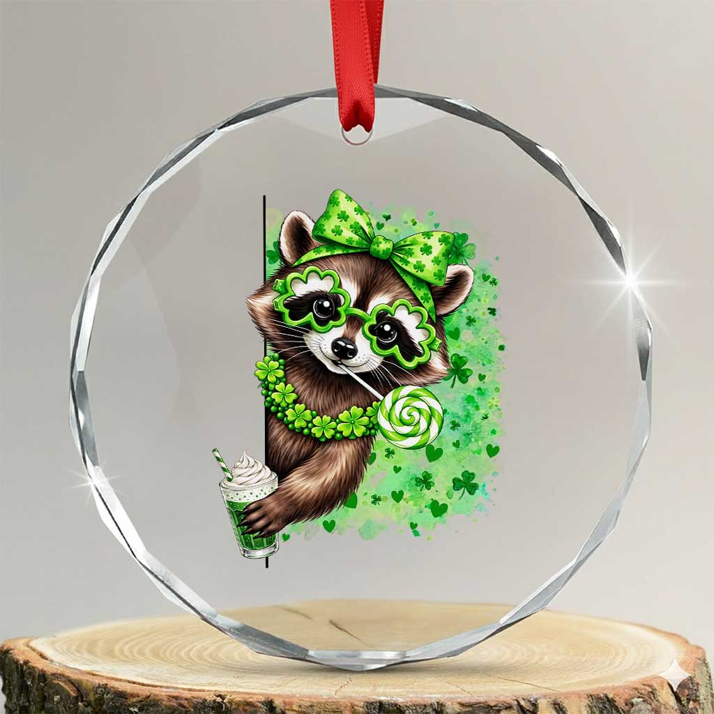 Funny Raccoon St Patricks Day Crystal Glass Ornament Irish Party Animal Gift