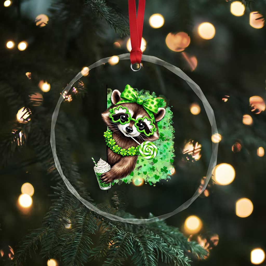 Funny Raccoon St Patricks Day Crystal Glass Ornament Irish Party Animal Gift