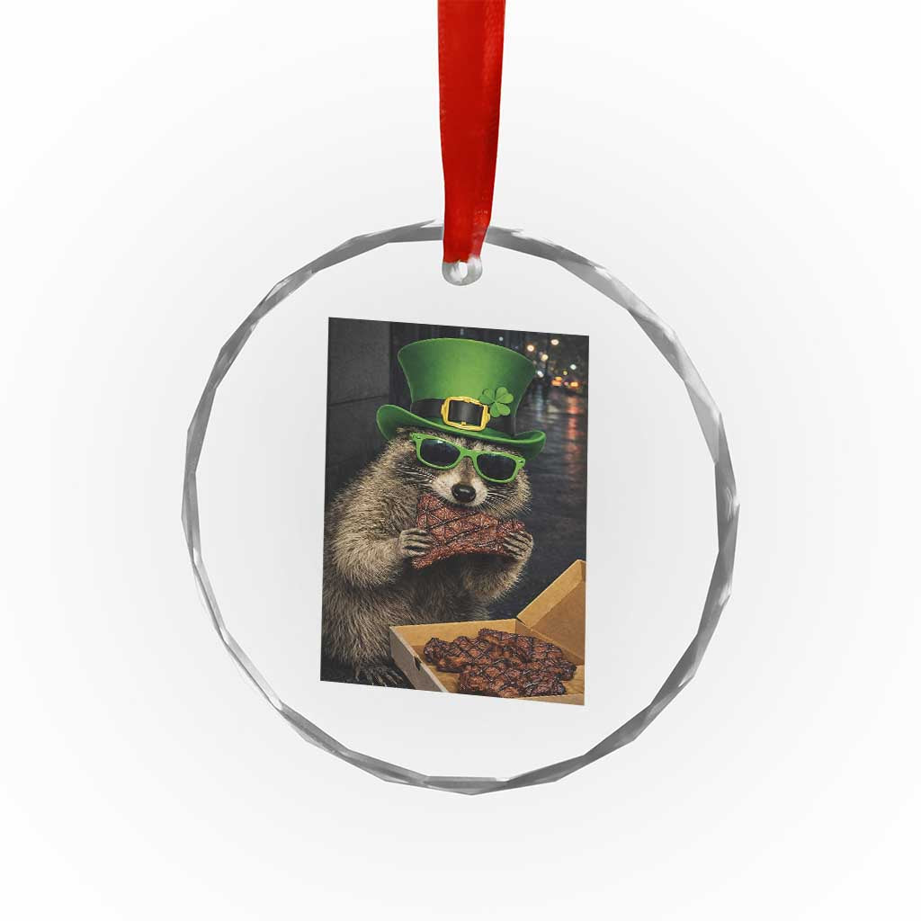 Funny Raccoon St Patrick's Day Crystal Glass Ornament Raccoon Eating Corned Beef Meme