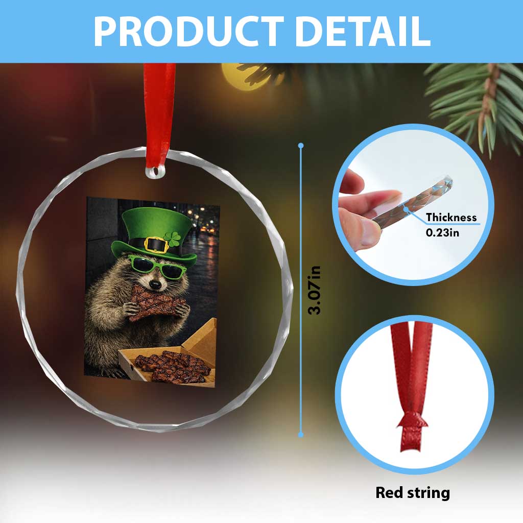Funny Raccoon St Patrick's Day Crystal Glass Ornament Raccoon Eating Corned Beef Meme