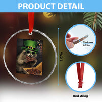 Funny Raccoon St Patrick's Day Crystal Glass Ornament Raccoon Eating Corned Beef Meme