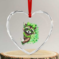 Funny Raccoon St Patricks Day Heart Crystal Glass Ornament Irish Party Animal Gift