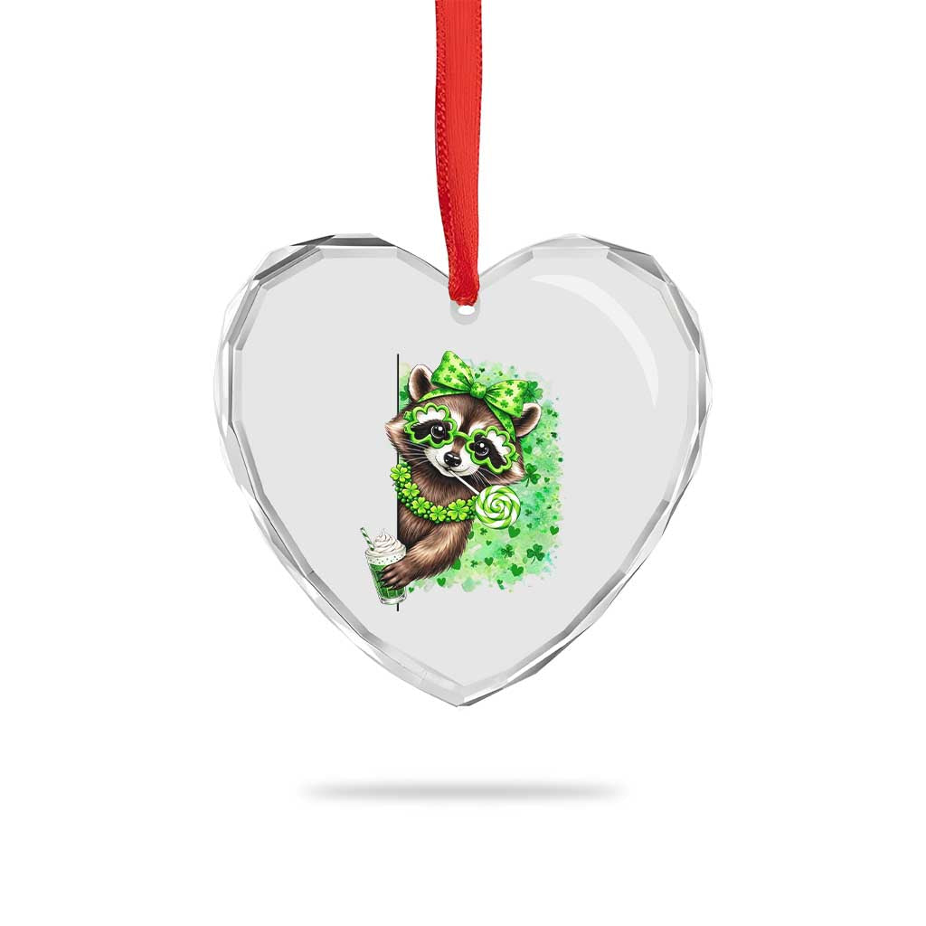 Funny Raccoon St Patricks Day Heart Crystal Glass Ornament Irish Party Animal Gift