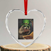 Funny Raccoon St Patrick's Day Heart Crystal Glass Ornament Raccoon Eating Corned Beef Meme