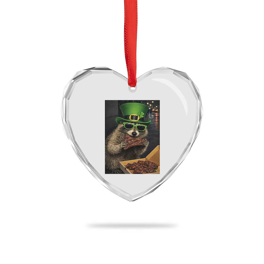 Funny Raccoon St Patrick's Day Heart Crystal Glass Ornament Raccoon Eating Corned Beef Meme