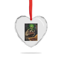 Funny Raccoon St Patrick's Day Heart Crystal Glass Ornament Raccoon Eating Corned Beef Meme