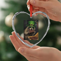 Funny Raccoon St Patrick's Day Heart Crystal Glass Ornament Raccoon Eating Corned Beef Meme
