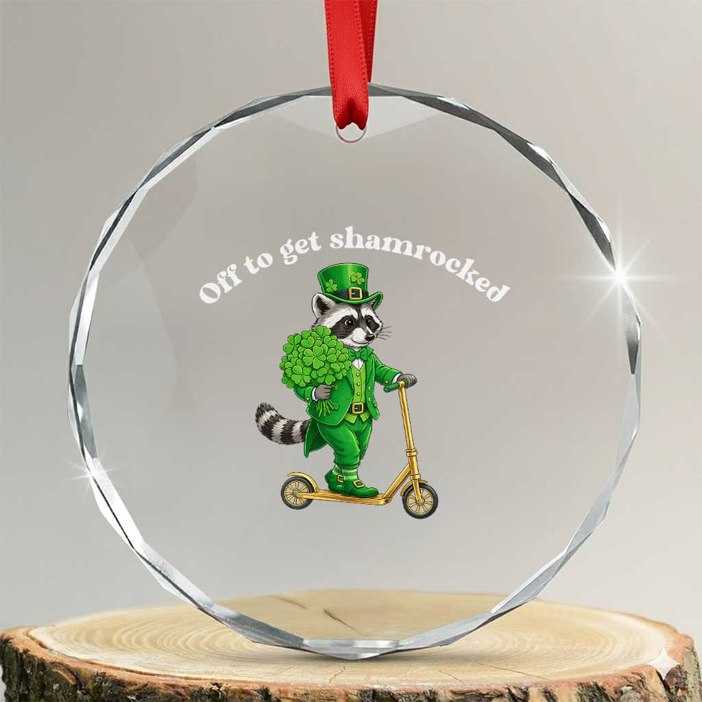 Funny Raccoon St Patricks Day Meme Crystal Glass Ornament Off To Get Shamrocked
