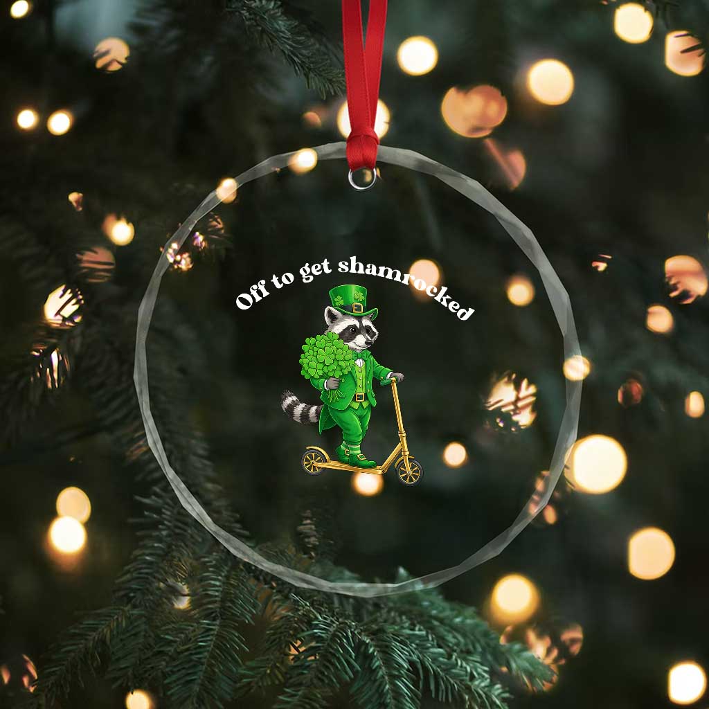 Funny Raccoon St Patricks Day Meme Crystal Glass Ornament Off To Get Shamrocked