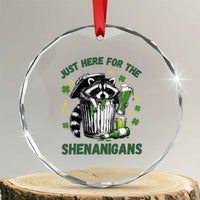 Funny Raccoon St Patricks Day Meme Crystal Glass Ornament Trash Panda Just Here For The Shenanigans