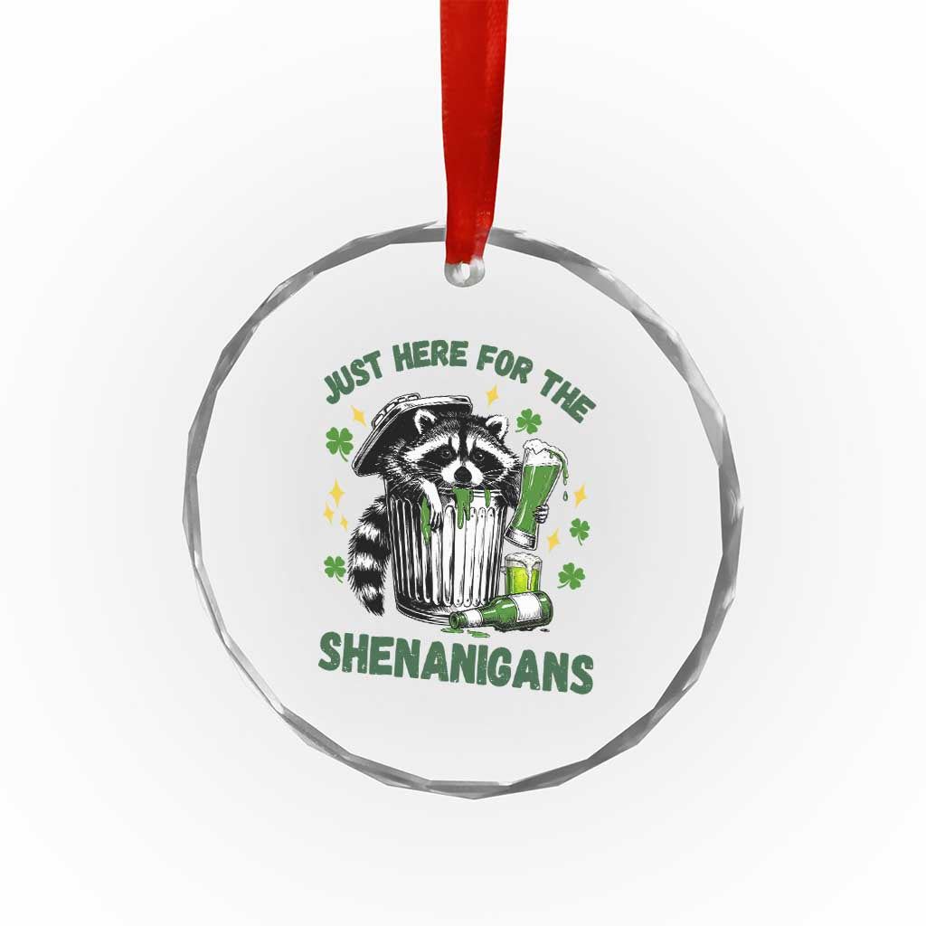 Funny Raccoon St Patricks Day Meme Crystal Glass Ornament Trash Panda Just Here For The Shenanigans