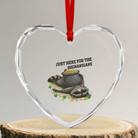 Funny Raccoon St Patricks Day Meme Heart Crystal Glass Ornament Just Here For The Shenanigans