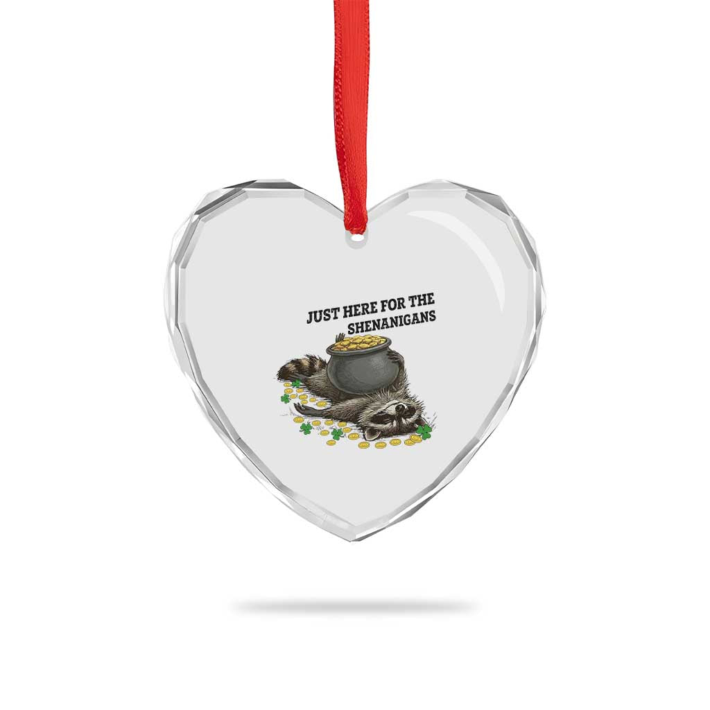 Funny Raccoon St Patricks Day Meme Heart Crystal Glass Ornament Just Here For The Shenanigans