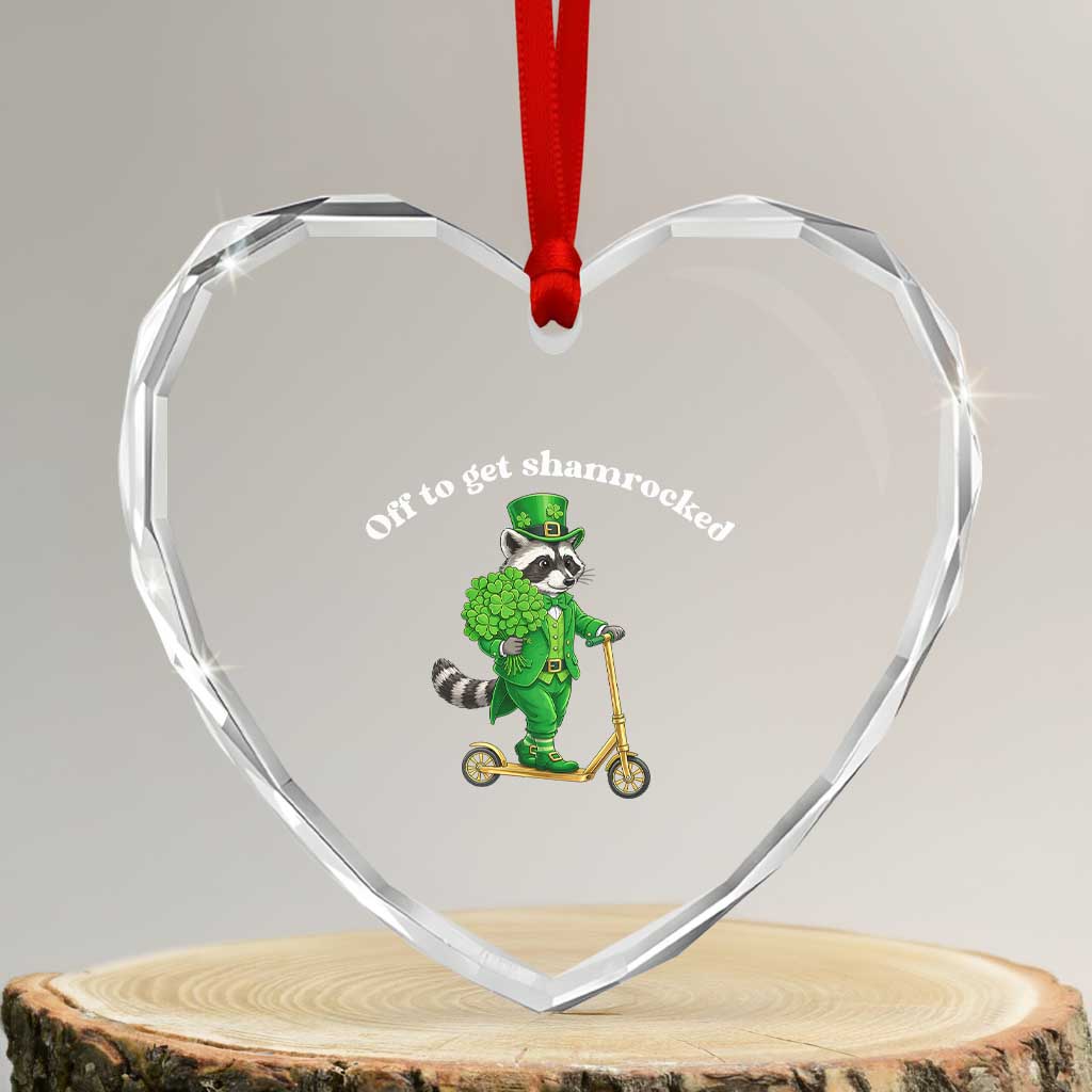 Funny Raccoon St Patricks Day Meme Heart Crystal Glass Ornament Off To Get Shamrocked