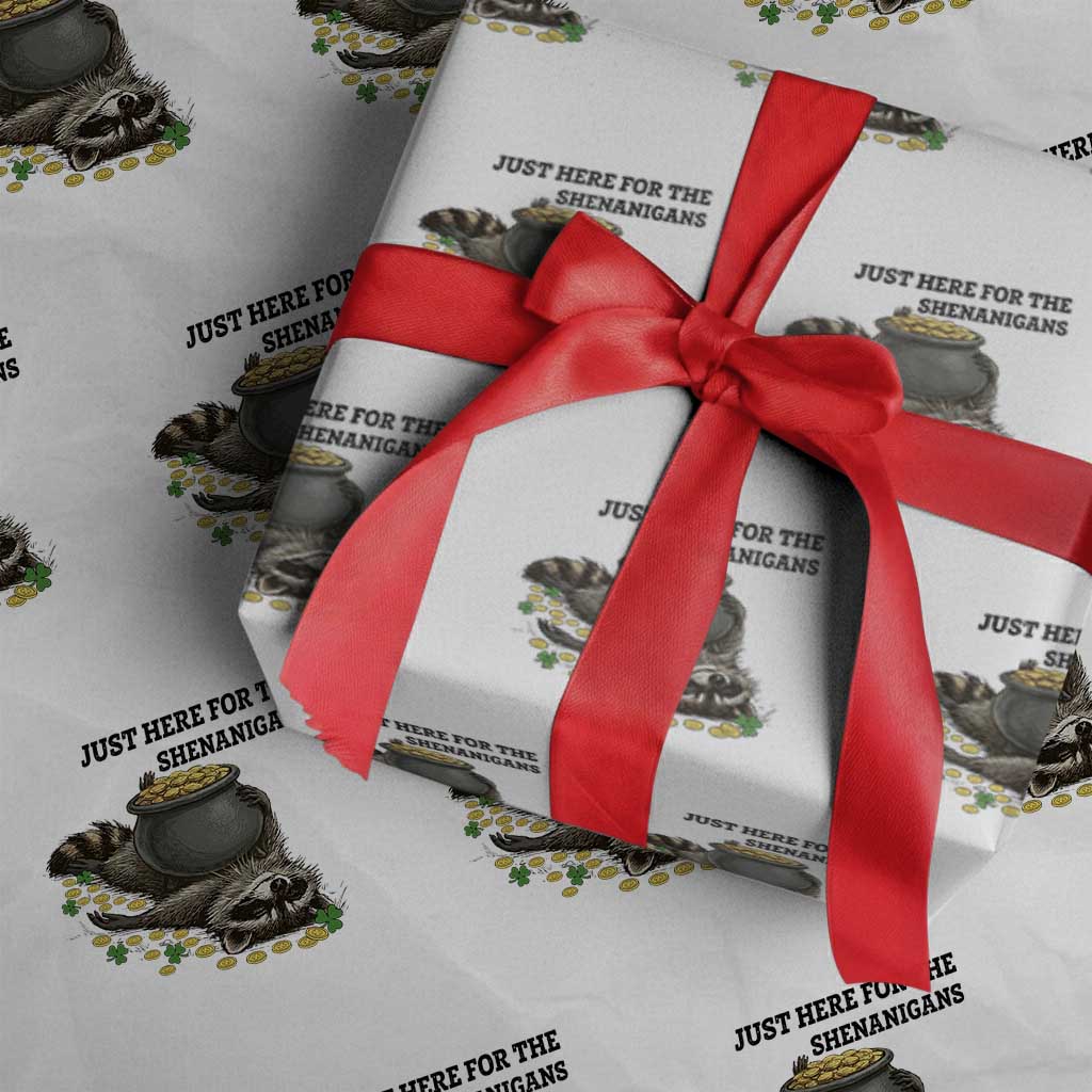Funny Raccoon St Patricks Day Meme Wrapping Paper Roll Just Here For The Shenanigans