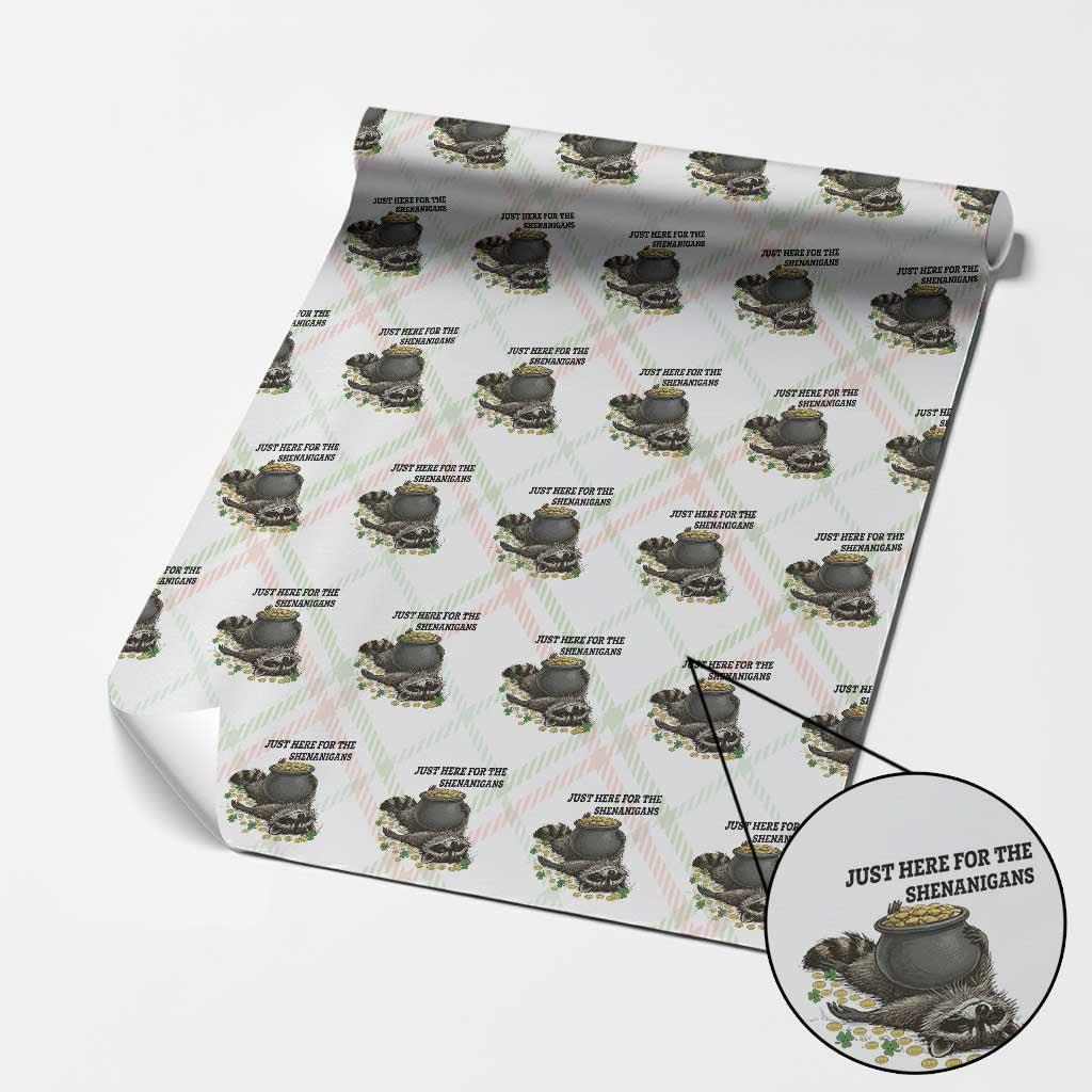 Funny Raccoon St Patricks Day Meme Wrapping Paper Roll Just Here For The Shenanigans