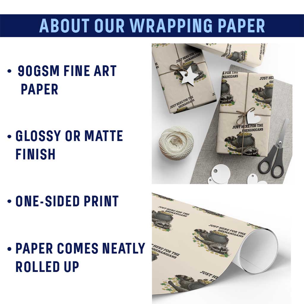 Funny Raccoon St Patricks Day Meme Wrapping Paper Roll Just Here For The Shenanigans