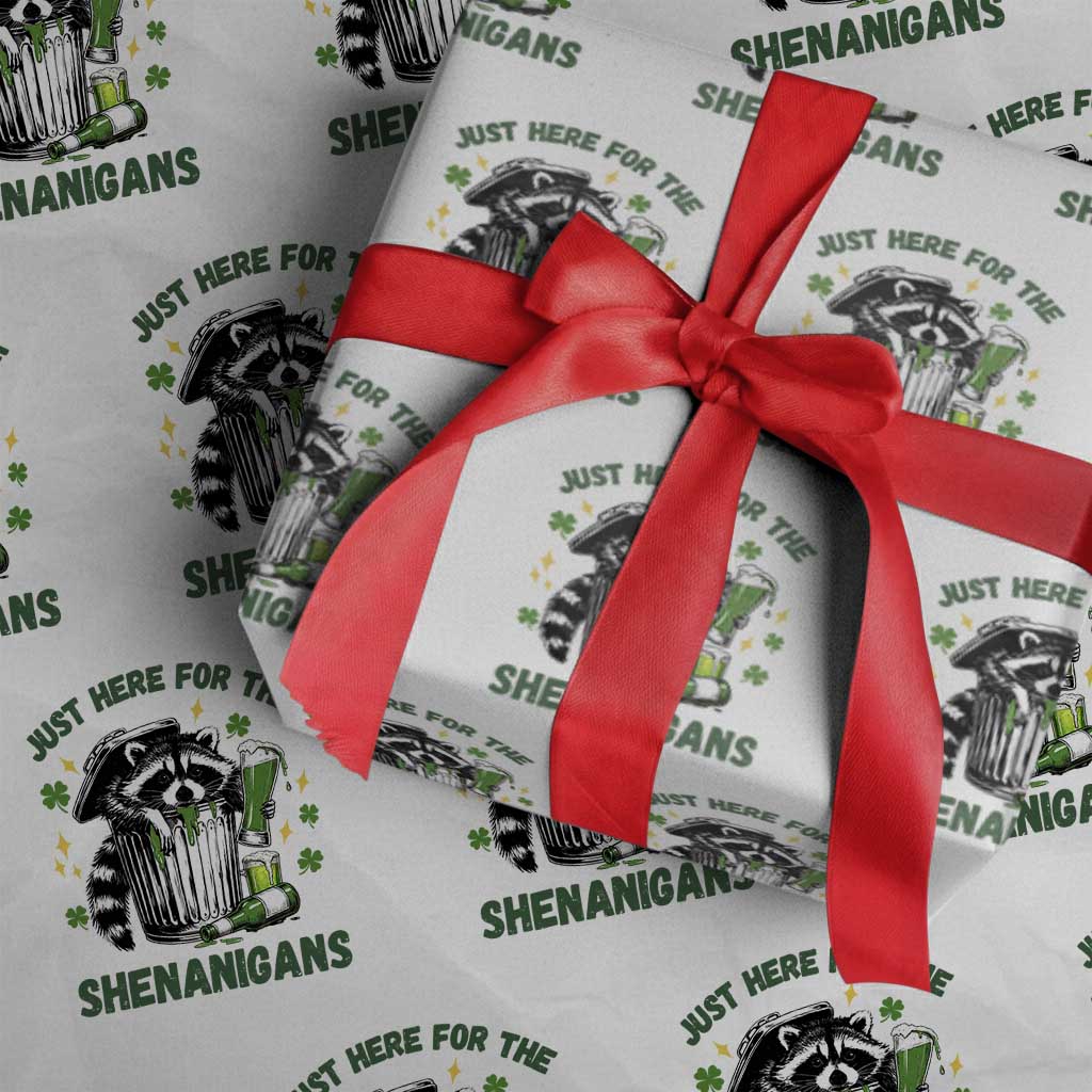 Funny Raccoon St Patricks Day Meme Wrapping Paper Roll Trash Panda Just Here For The Shenanigans