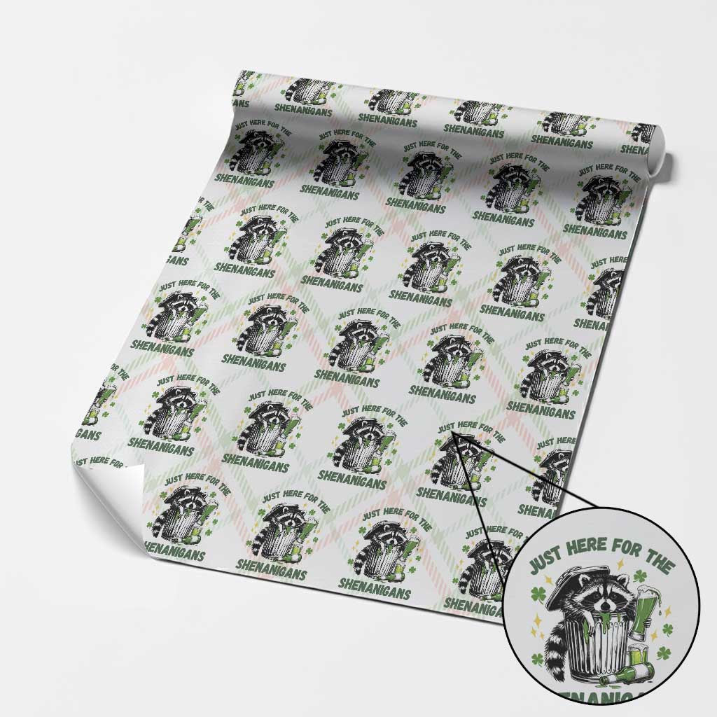 Funny Raccoon St Patricks Day Meme Wrapping Paper Roll Trash Panda Just Here For The Shenanigans