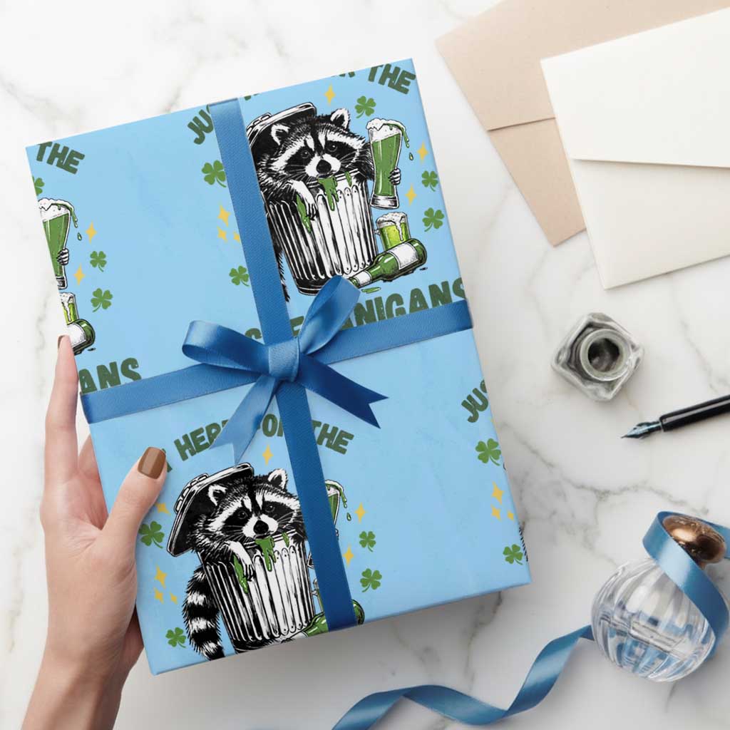 Funny Raccoon St Patricks Day Meme Wrapping Paper Roll Trash Panda Just Here For The Shenanigans