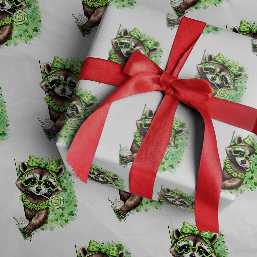 Funny Raccoon St Patricks Day Wrapping Paper Roll Irish Party Animal Gift
