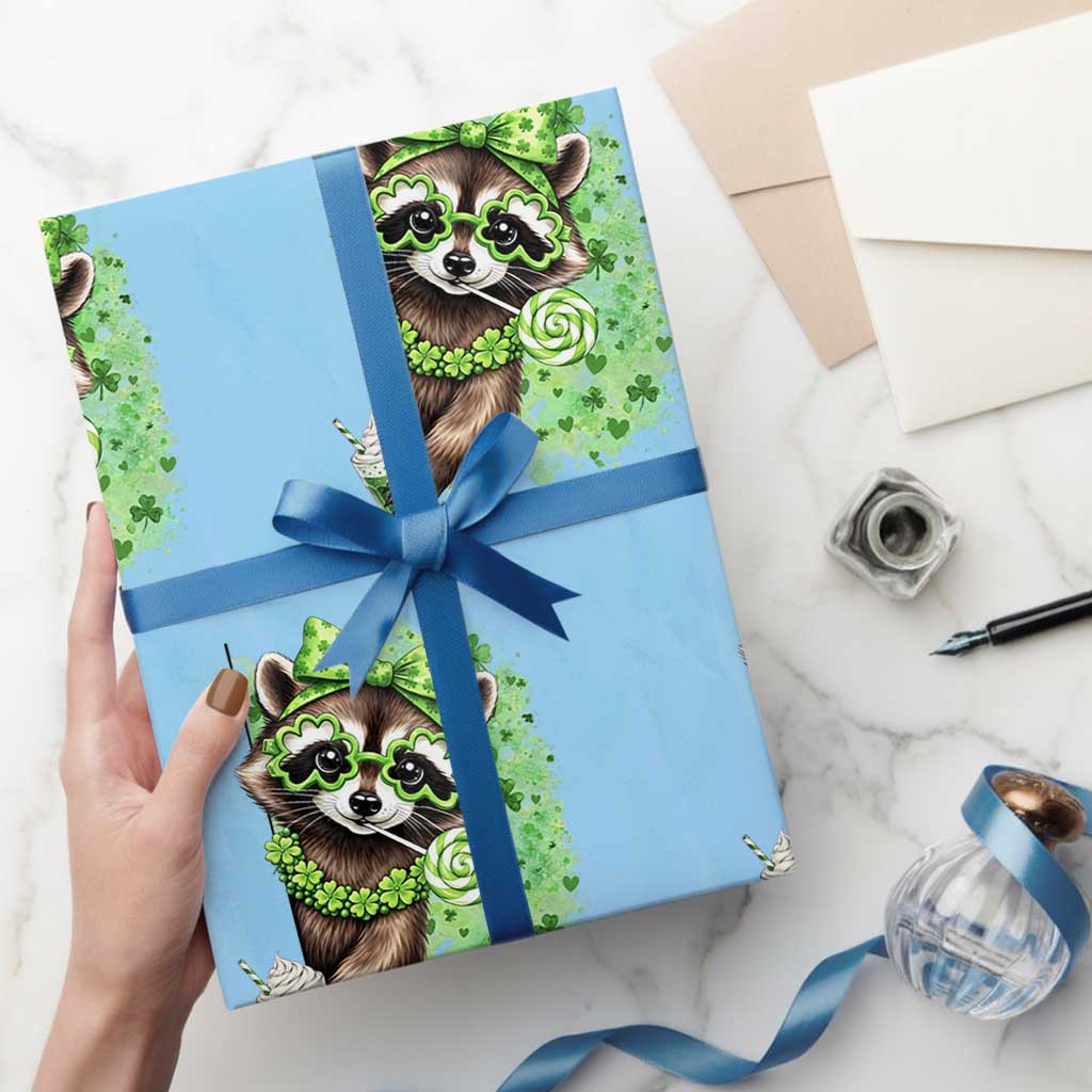 Funny Raccoon St Patricks Day Wrapping Paper Roll Irish Party Animal Gift
