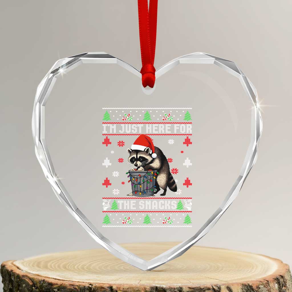 Funny Raccoon Ugly Christmas Heart Crystal Glass Ornament I'm Just Here for The Snacks Cute Trash Panda - Wonder Print Shop