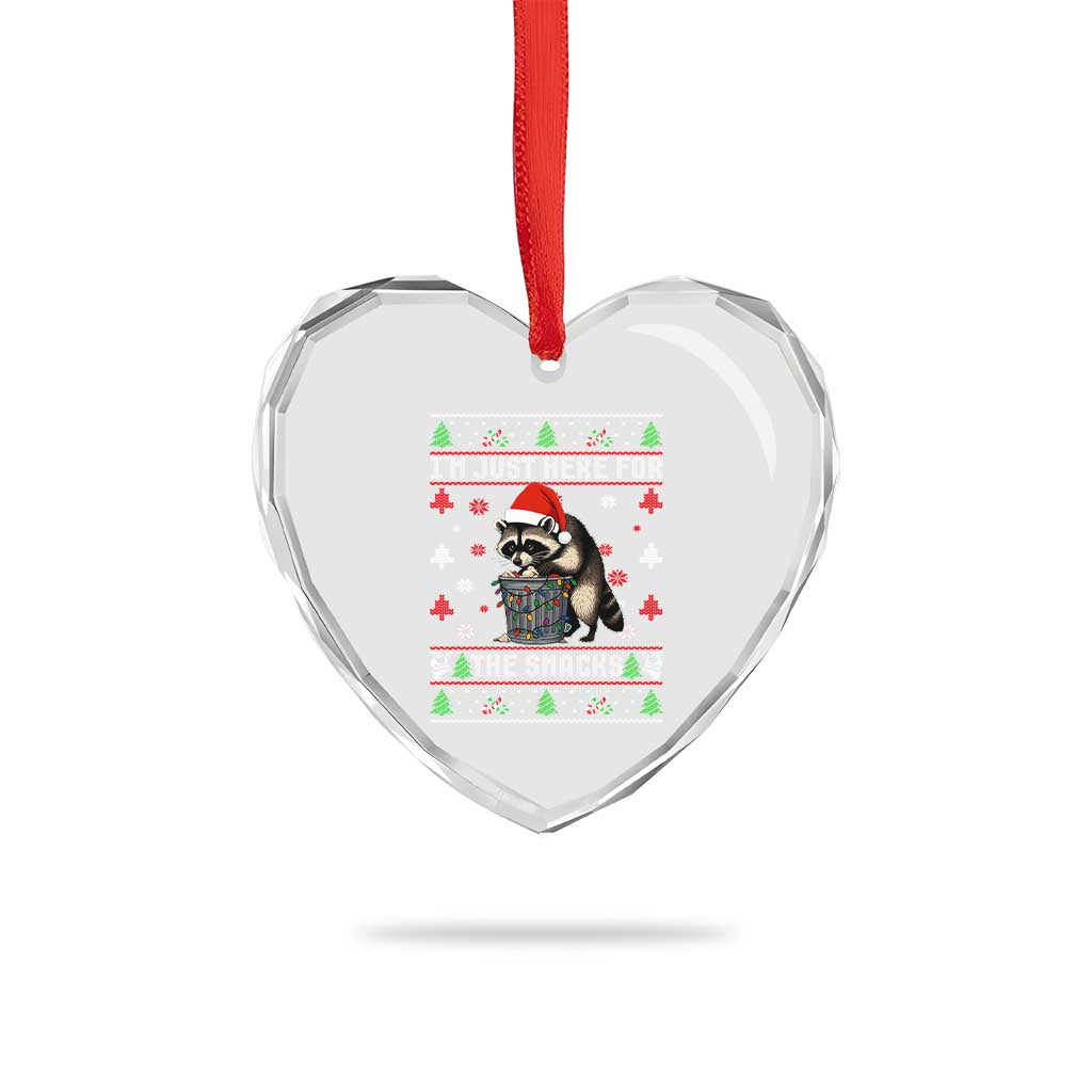 Funny Raccoon Ugly Christmas Heart Crystal Glass Ornament I'm Just Here for The Snacks Cute Trash Panda - Wonder Print Shop