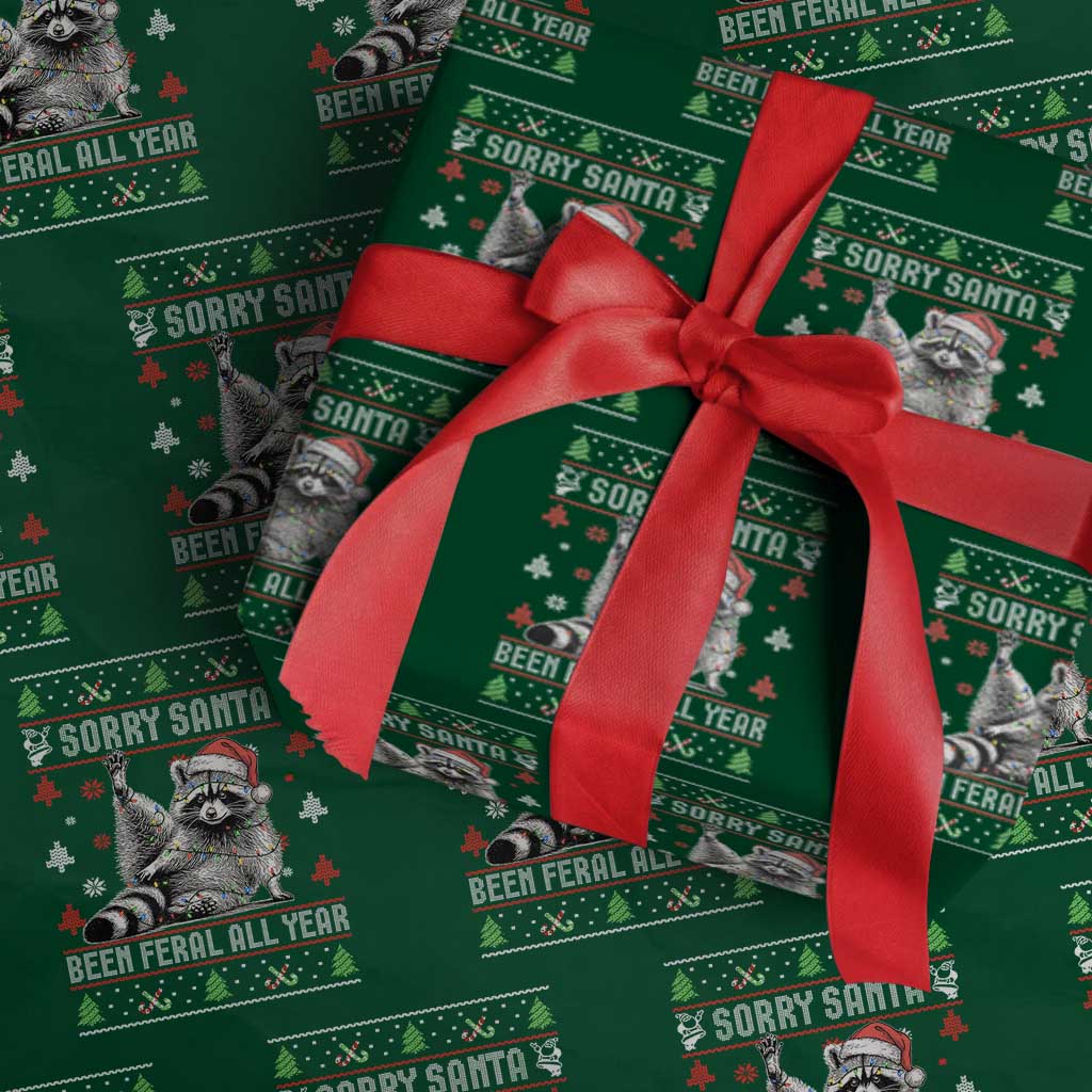 Funny Raccoon Ugly Christmas Wrapping Paper Roll Cute Trash Panda Sorry Santa Been Feral All Year - Wonder Print Shop