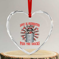 Funny Raccoon Valentine Heart Crystal Glass Ornament Love Is Overrated Pass The Snacks