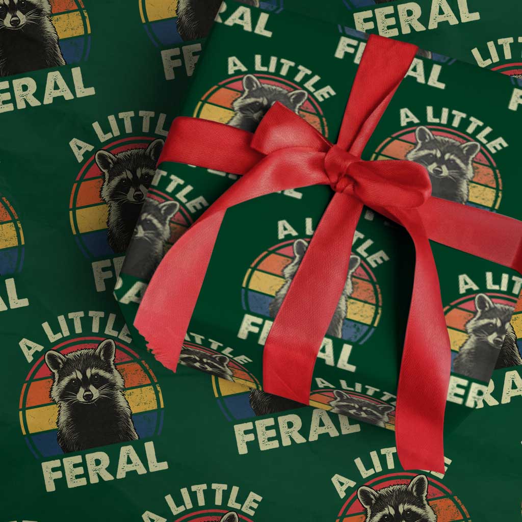 Funny Raccoon Wrapping Paper Roll A Little Feral Trash Panda Meme Retro - Wonder Print Shop
