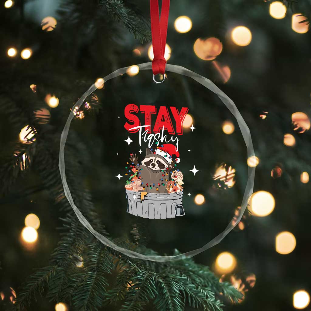 Funny Raccoon Xmas Crystal Glass Ornament Stay Trashy Garbage Trashin Santa Hat TS09
