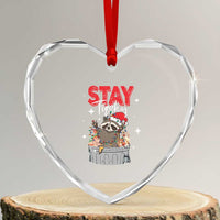 Funny Raccoon Xmas Heart Crystal Glass Ornament Stay Trashy Garbage Trashin Santa Hat - Wonder Print Shop