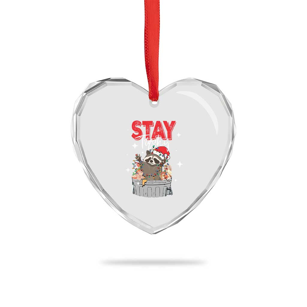 Funny Raccoon Xmas Heart Crystal Glass Ornament Stay Trashy Garbage Trashin Santa Hat - Wonder Print Shop