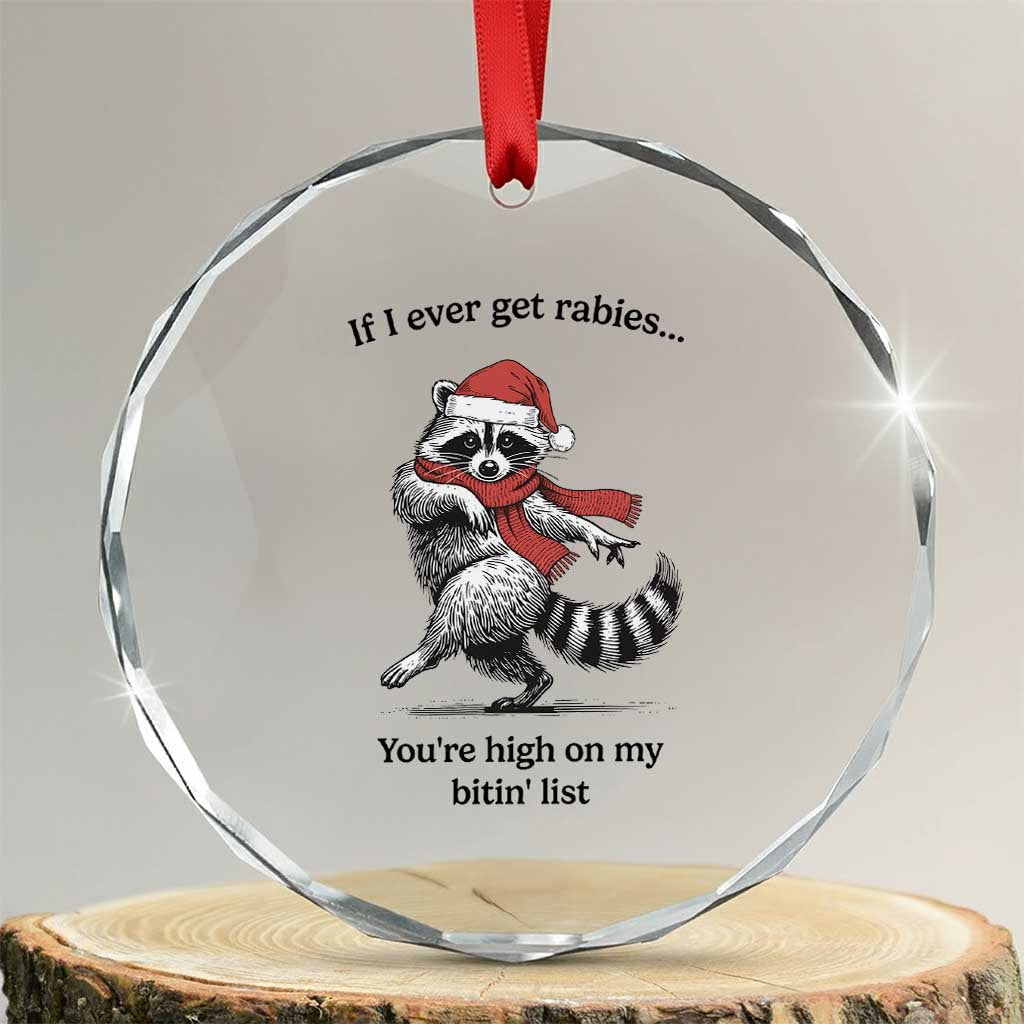 Funny Racoon Christmas Crystal Glass Ornament If I Ever Get Rabies You're High On My Bitting List - Wonder Print Shop