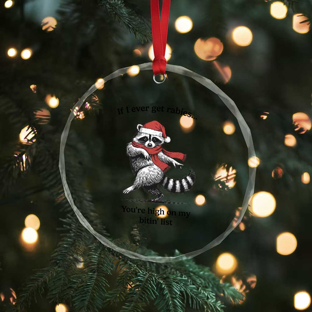 Funny Racoon Christmas Crystal Glass Ornament If I Ever Get Rabies You're High On My Bitting List - Wonder Print Shop