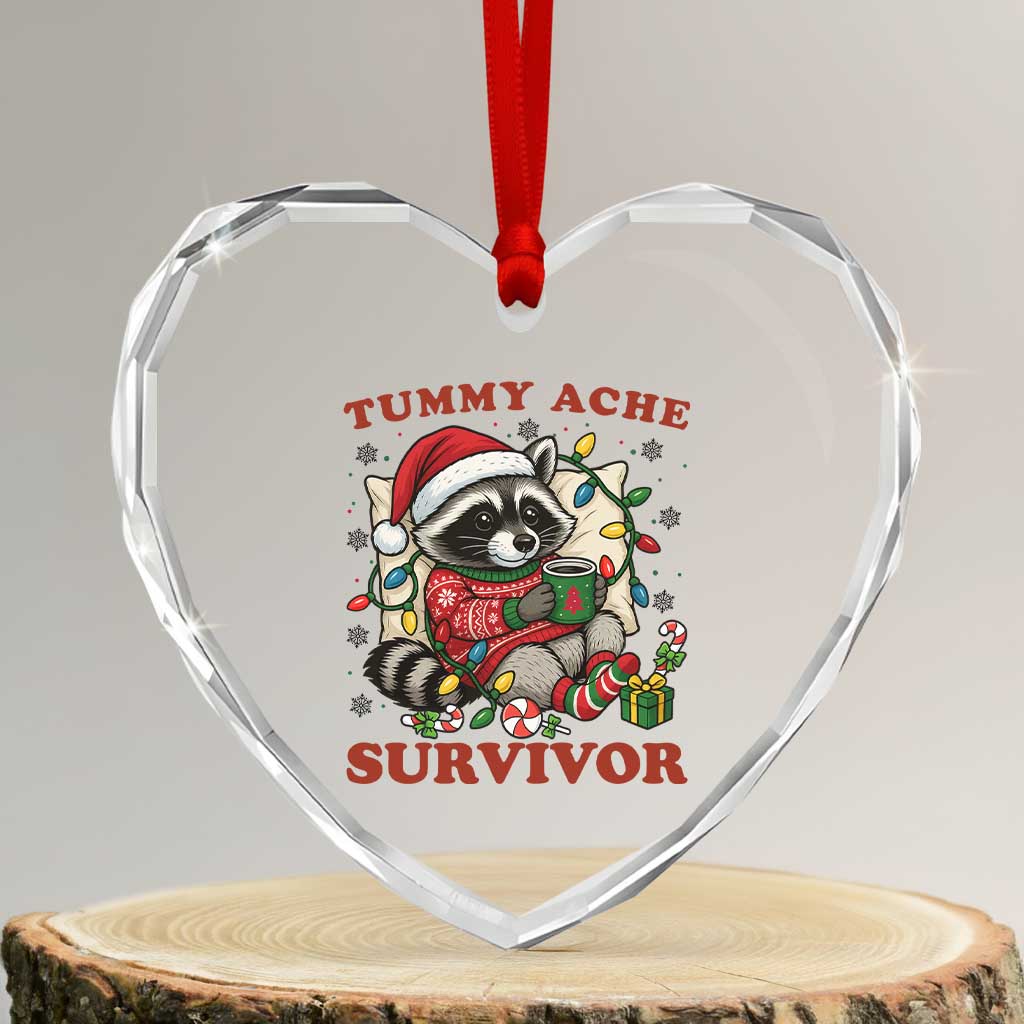 Funny Racoon Christmas Meme Heart Crystal Glass Ornament Tummy Ache Survivor - Wonder Print Shop