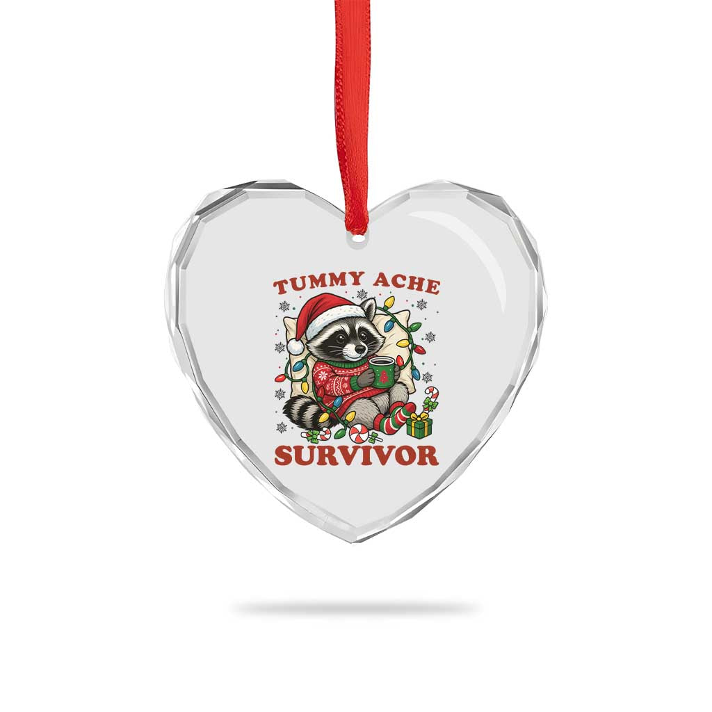 Funny Racoon Christmas Meme Heart Crystal Glass Ornament Tummy Ache Survivor - Wonder Print Shop