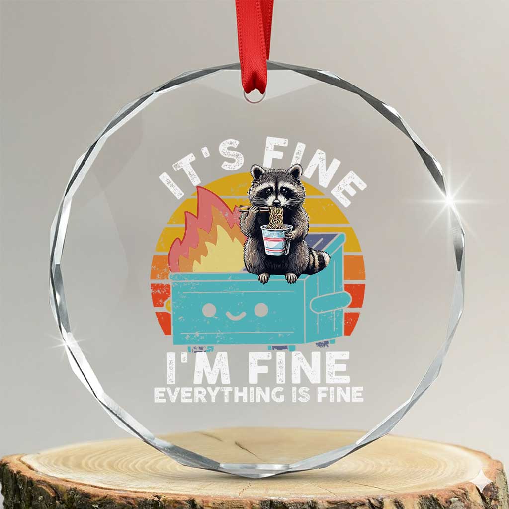 Funny Racoon Crystal Glass Ornament Eating Instant Noodle Cup Dumpster Fire Everything Is Fine Meme TS10