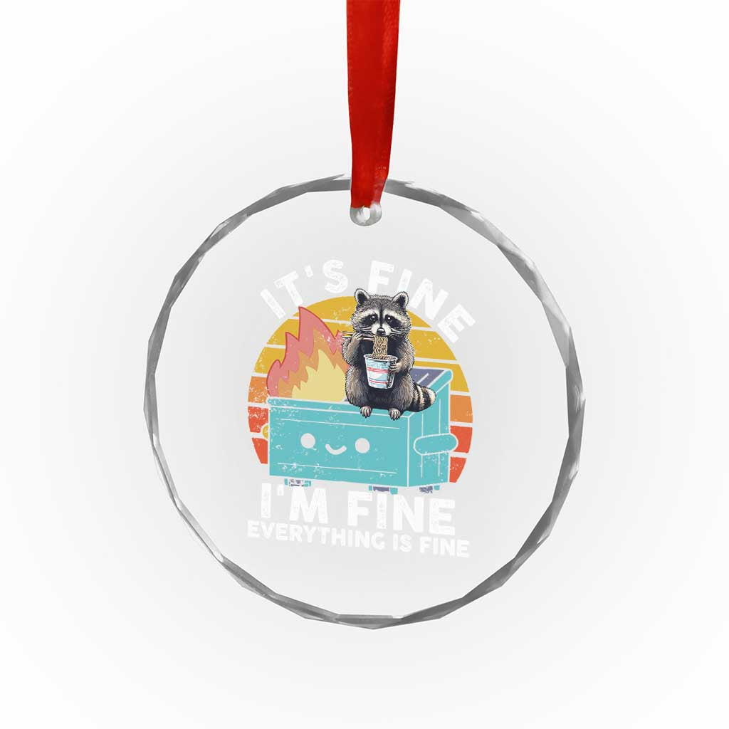 Funny Racoon Crystal Glass Ornament Eating Instant Noodle Cup Dumpster Fire Everything Is Fine Meme TS10