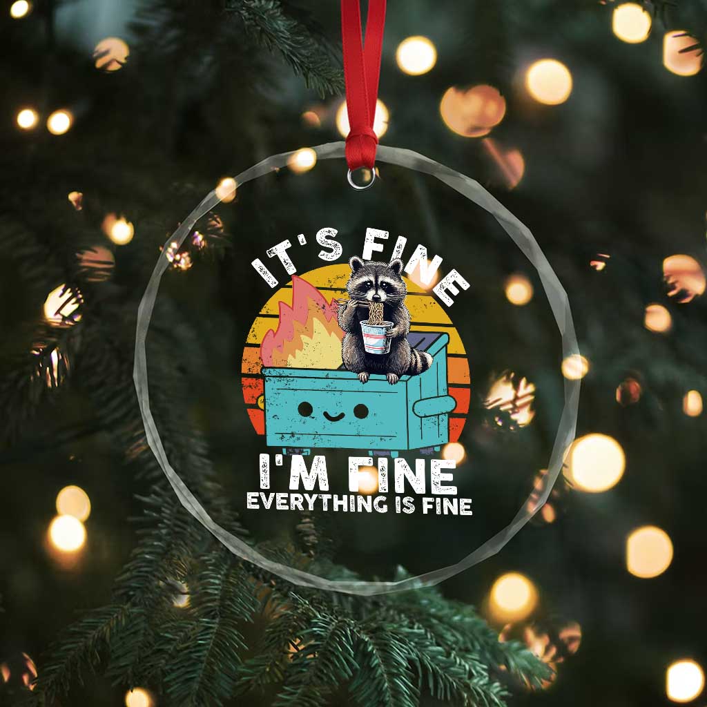 Funny Racoon Crystal Glass Ornament Eating Instant Noodle Cup Dumpster Fire Everything Is Fine Meme TS10