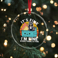 Funny Racoon Crystal Glass Ornament Eating Instant Noodle Cup Dumpster Fire Everything Is Fine Meme TS10