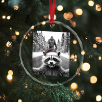 Funny Racoon With Bigfoot Selfie Christmas Crystal Glass Ornament - Wonder Print Shop