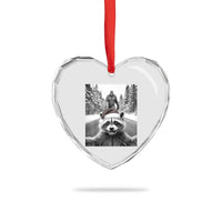 Funny Racoon With Bigfoot Selfie Christmas Heart Crystal Glass Ornament - Wonder Print Shop