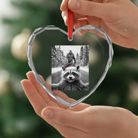 Funny Racoon With Bigfoot Selfie Christmas Heart Crystal Glass Ornament - Wonder Print Shop