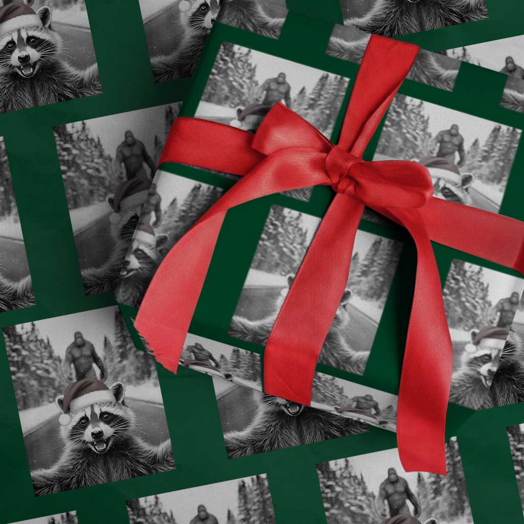 Funny Racoon With Bigfoot Selfie Christmas Wrapping Paper Roll - Wonder Print Shop